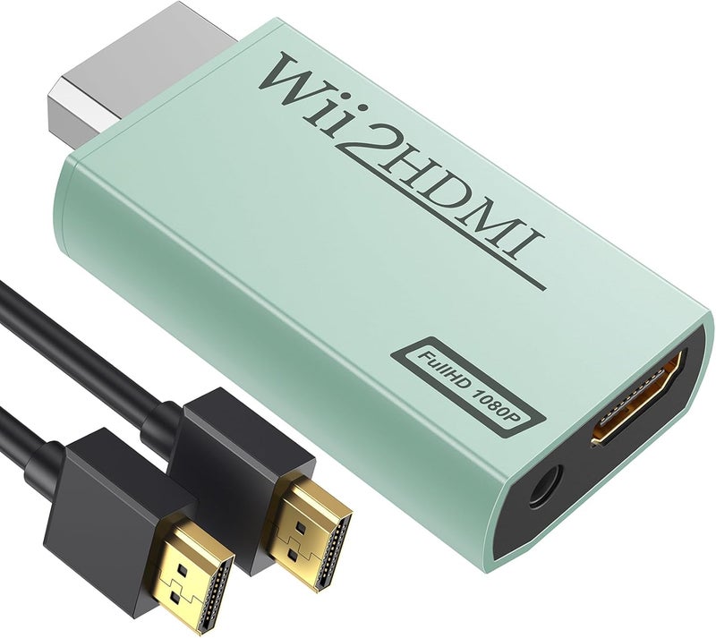 GANA Wii to HDMI Converter Adapter with Hdmi Cable Connect Wii Console to HDMI Display in 1080p Output Video with 3.5mm Audio Supports All Wii Display Modes Turquoise - Image 1